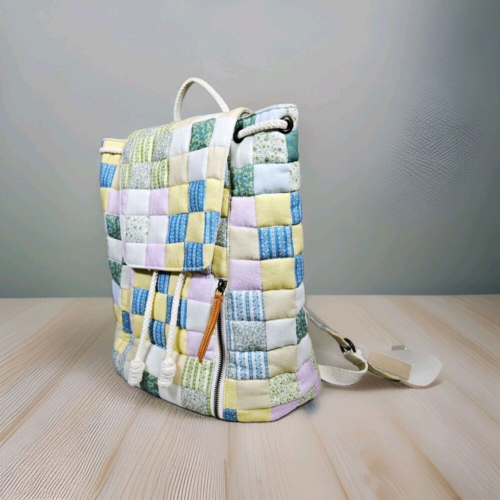 Universal Thread Patchwork Quilted Drawstring Backpack Multicolor Lined Pockets